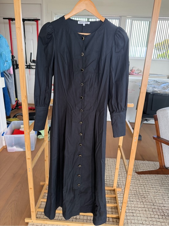 Reformation Dresses & Skirts - Reformation Black Long Button-Front Puff Sleeve Dress